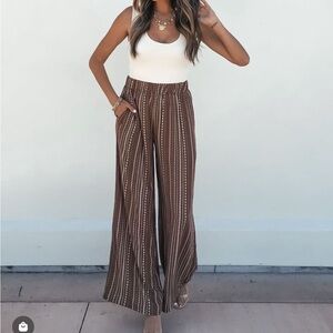 Rustic Escape Brown Print Wide Leg Trousers - Large